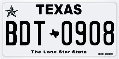 TX license plate BDT0908