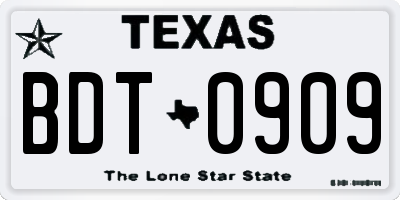 TX license plate BDT0909