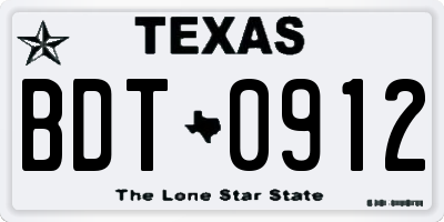 TX license plate BDT0912