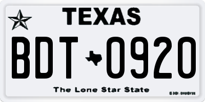 TX license plate BDT0920