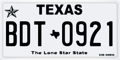 TX license plate BDT0921