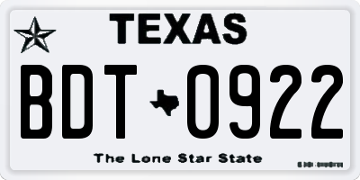 TX license plate BDT0922