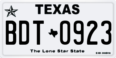 TX license plate BDT0923