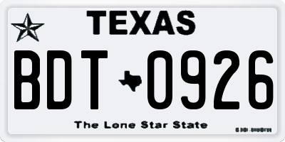 TX license plate BDT0926