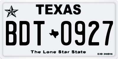 TX license plate BDT0927