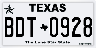 TX license plate BDT0928