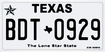 TX license plate BDT0929