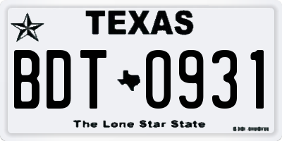 TX license plate BDT0931