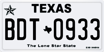 TX license plate BDT0933