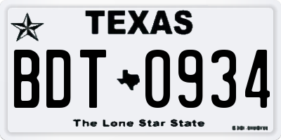 TX license plate BDT0934