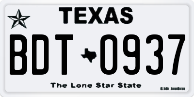 TX license plate BDT0937