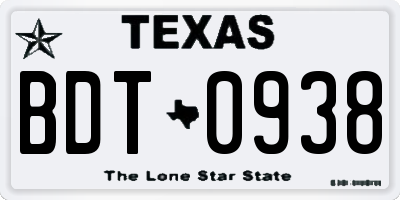 TX license plate BDT0938