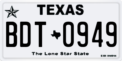 TX license plate BDT0949