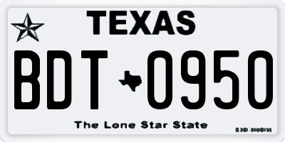 TX license plate BDT0950