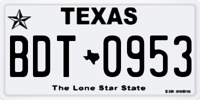 TX license plate BDT0953