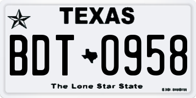 TX license plate BDT0958