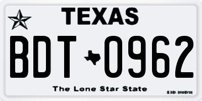 TX license plate BDT0962