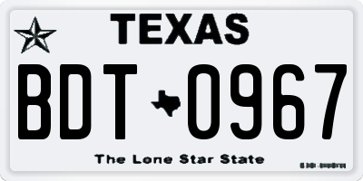 TX license plate BDT0967