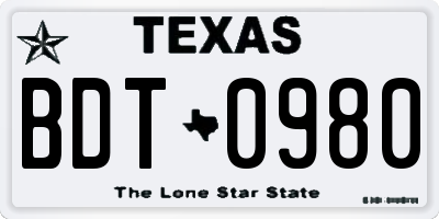TX license plate BDT0980