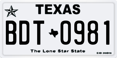 TX license plate BDT0981