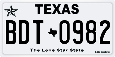 TX license plate BDT0982