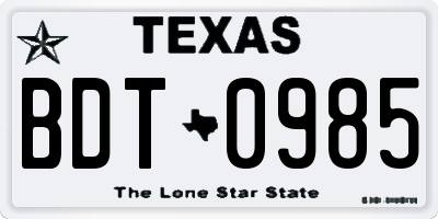 TX license plate BDT0985