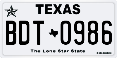 TX license plate BDT0986