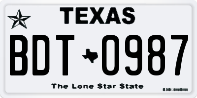 TX license plate BDT0987