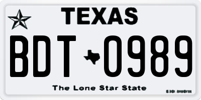 TX license plate BDT0989