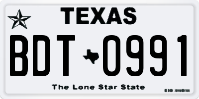 TX license plate BDT0991