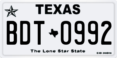 TX license plate BDT0992
