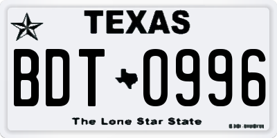 TX license plate BDT0996