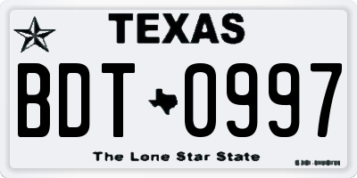 TX license plate BDT0997