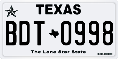 TX license plate BDT0998