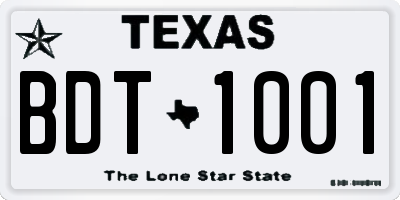 TX license plate BDT1001