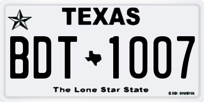 TX license plate BDT1007