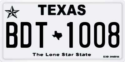 TX license plate BDT1008