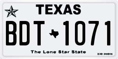 TX license plate BDT1071