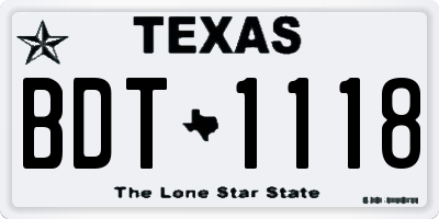 TX license plate BDT1118