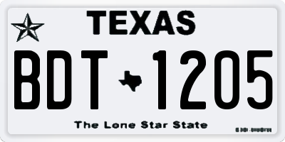 TX license plate BDT1205