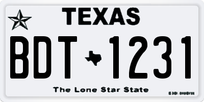 TX license plate BDT1231