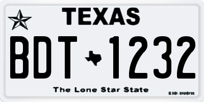TX license plate BDT1232