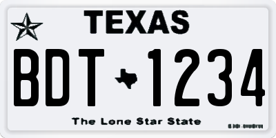 TX license plate BDT1234
