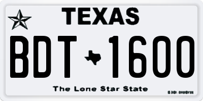 TX license plate BDT1600