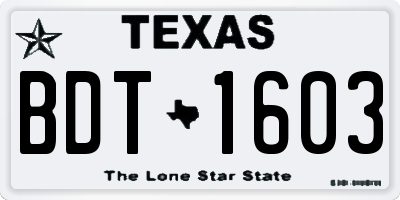 TX license plate BDT1603
