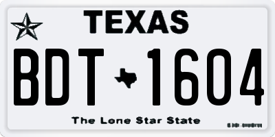 TX license plate BDT1604