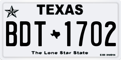 TX license plate BDT1702