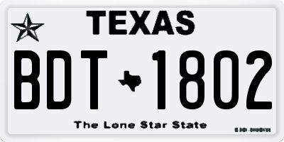TX license plate BDT1802