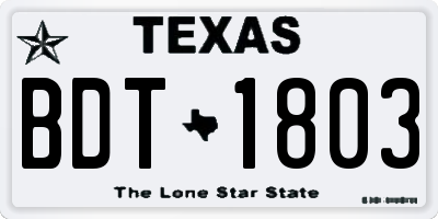 TX license plate BDT1803