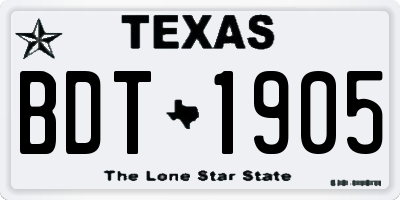 TX license plate BDT1905